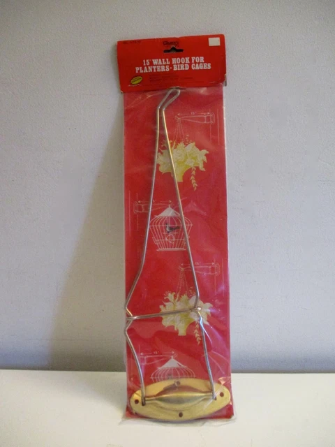 Vtg 15" Brass Plated Wall Plant Hook Bird Cage Hanger New in Package w/ Hardware