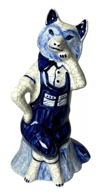 Potting Shed Dedham Pottery Crackle Style Blue Mr. Fox RARE 4.5” Figurine