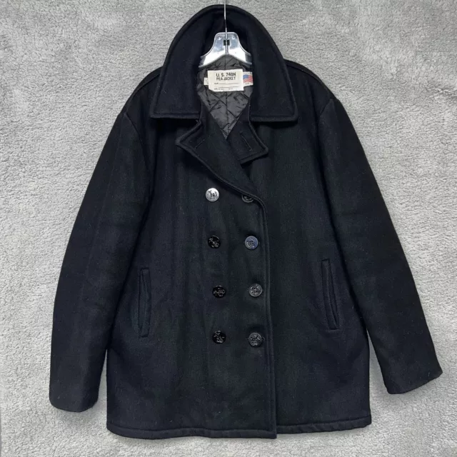 VTG Schott US 740N  Men's Size 44 Black Jacket Wool Pea Coat Navy Made USA