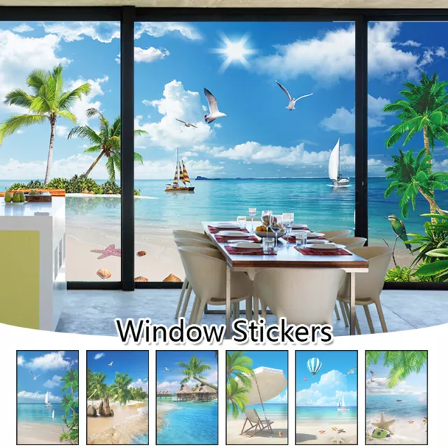 3D Scenery Privacy Windows Film Decor Beach Stained Glass Stickers Glass Decor