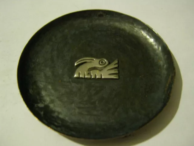 PERU 925  Niello Black 2 3/4" Dish w/ Pre Columbian Bird. LQQK