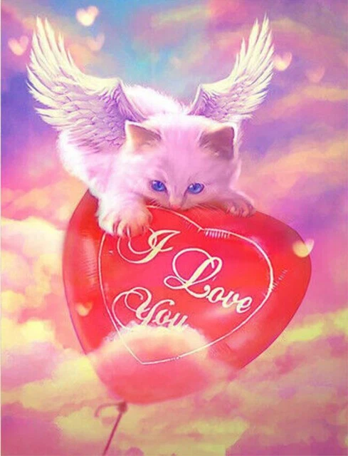 Diamond Painting 5D Full Round Drill Mosaic DIY Angel Cat Heart Kit Wall Decor