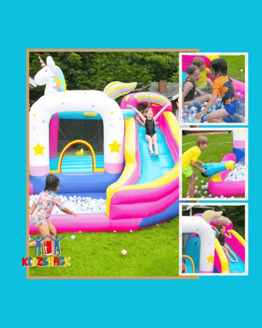 Kids Unicorn Fun Inflatable Bouncy Castle with Water Slide Pool Bounce House