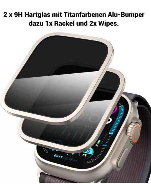 2x Schutzglas Glas Apple Watch Ultra 2 Displayschutz Titan Bumper Rahmen