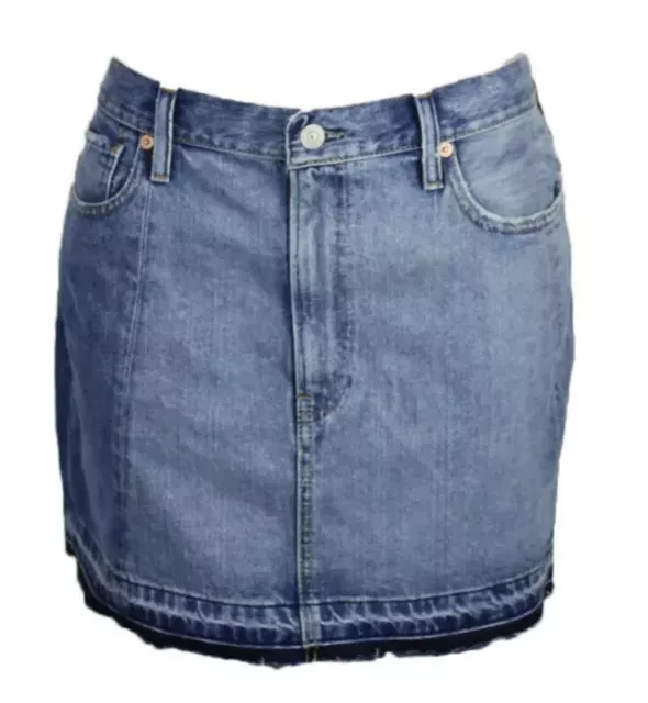 NWT Denim Supply Ralph Lauren RL Blue Frayed Denim Skirt  25  MSRP: $125