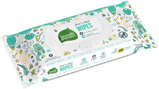 Baby Wipes, Seventh Generation, Free & Clear, Unscented, Sensitive, 30 Count