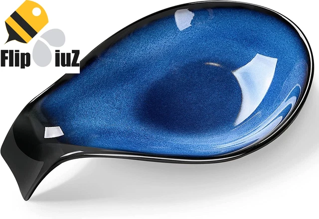 Ceramic Spoon Rest for Kitchen Counter, Spoon Holder for Stove Top, 4Inch, Blue