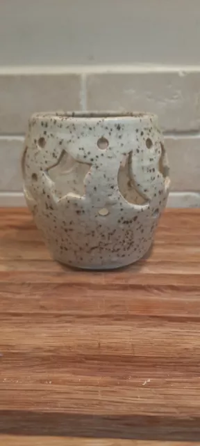 Moon and Stars Studio Pottery Stoneware Ceramic Speckled Tea Light Holder Signed