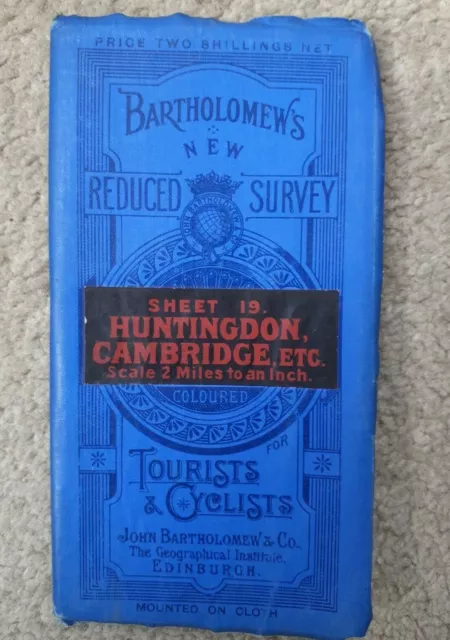 Bartholomews New Reduced Survey Tourists & Cyclists Cloth Map. Huntingdon, Cambr