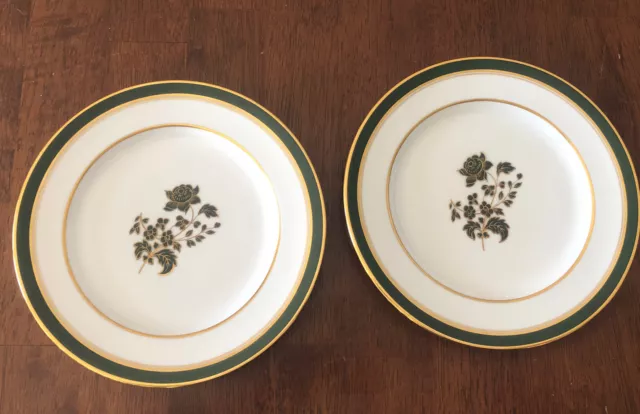 HTF Spode Bone China Y7759 Salad Plates Set Of 2 8” Green Gold Floral England