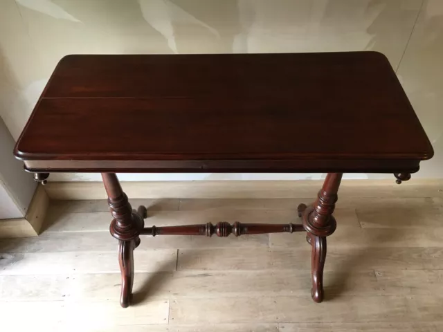 Early Victorian Gothic Antique Mahogany Library Stretcher Table, English C. 1840 3