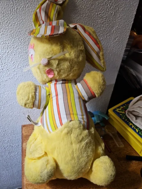 Vintage 1950s Bijou Yellow Girl Rabbit In Yellow Striped Outfit Plush. One Eye