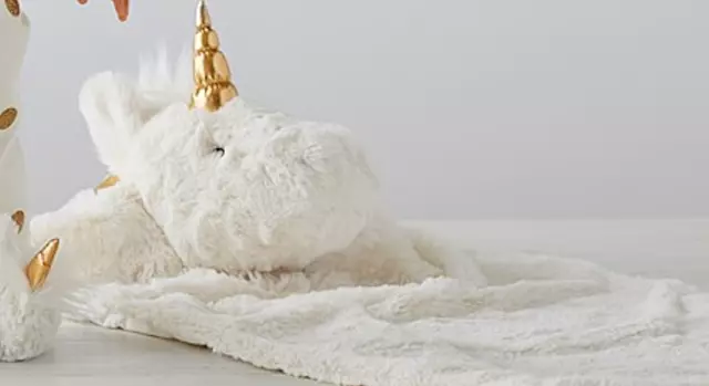 Pottery Barn Kids GOTZ Götz Unicorn Doll Sleeping Bag Plush Head White W/Gold Pottery Barn Kids GOTZ Götz Unicorn Doll Sleeping Bag Plush Head White W/Gold