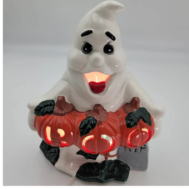 Caja de Halloween de Colección Dolomita Iluminada Fantasma Boo Calabaza FUNCIONA