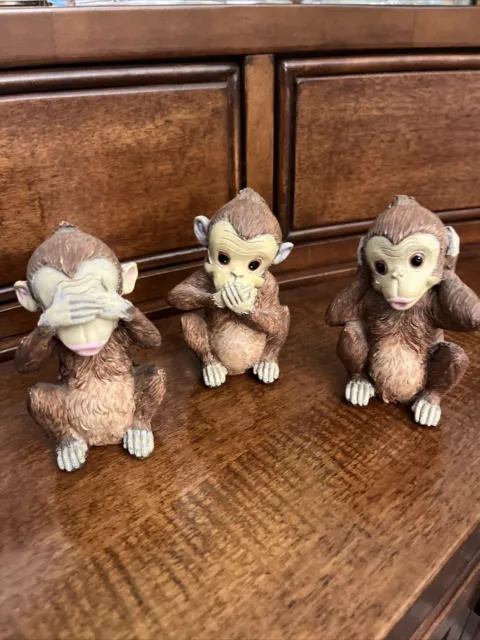 3 Wise See-Hear-Speak 'No Evil' Monkeys 3.5” Resin Figurines