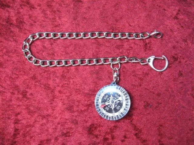 Taschenuhrkette, Uhrenkette, mit Doppel-Karabiner, mit Kompass, silbern