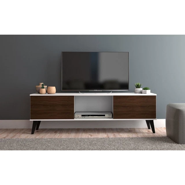 Manhattan Comfort Doyers 53.15 Mid-Century Modern TV Stand in White and Nut
