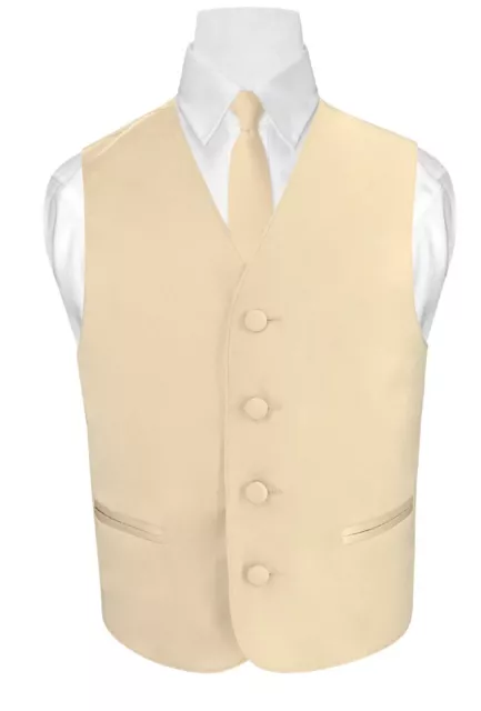 BOY'S Dress Vest & NeckTie Solid LIGHT BROWN Color Boys Neck Tie Set for Tuxedo