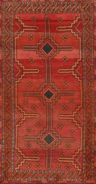 Vintage Red Wool Lori Tribal Geometric Area Rug 5'x10' Hand-knotted Oriental Rug