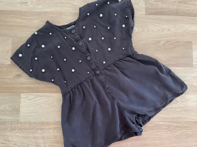 Young Girl age 4 Years NEXT Black Short Summer Jumpsuit with Faux Pearl Accents