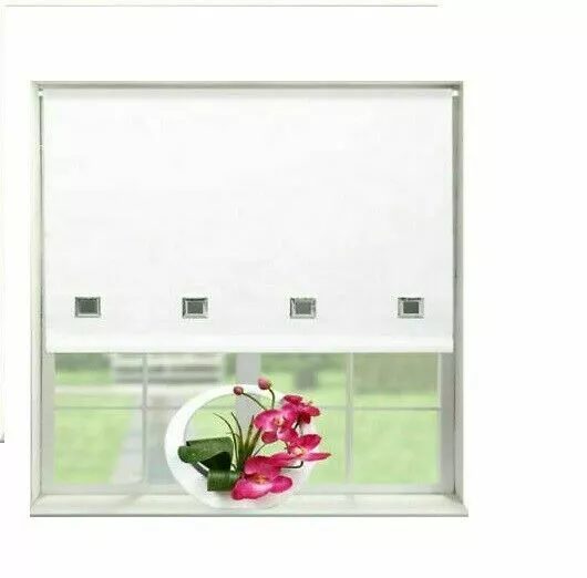 Chrome Square Eyelet Easy Fitting Trimmable Window  Roller Blinds Home & Office
