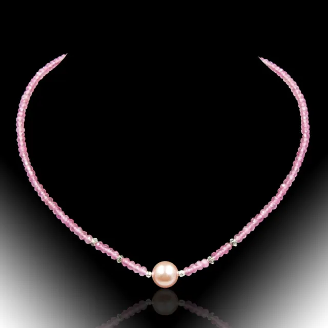 BAILYSBEADS Saphir rosa Halskette Necklace Kette mit MK Perle behandelt 262