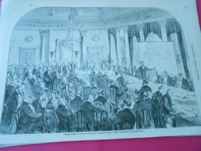 Gravure 1857 - Meeting à Londres occasion du percement Isthme de Suez
