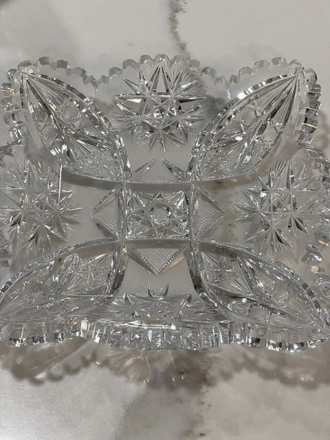 American Brilliant Period ABP Cut Glass Dish Bowl Hobstar Pin Wheel Fan