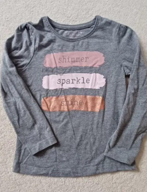 Primark Girl's Grey Long Sleeved T-Shirt Top age 4-5yrs Shimmer Sparkle Shine
