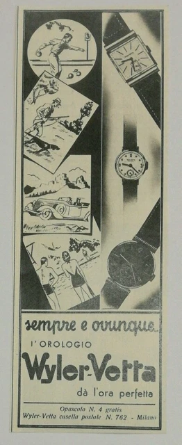 PUBBLICITÀ VINTAGE 1940 OROLOGIO WYLER VETTA UOMO advertising