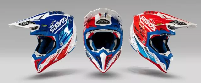 L Large AIROH WRAAP SIX DAYS MX Motocross Motorbike Helmet Red White Blue