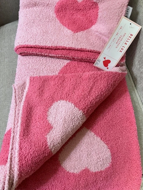 BELLA LUX 50X60 Pink Feathered Hearts Throw Blanket Valentine s