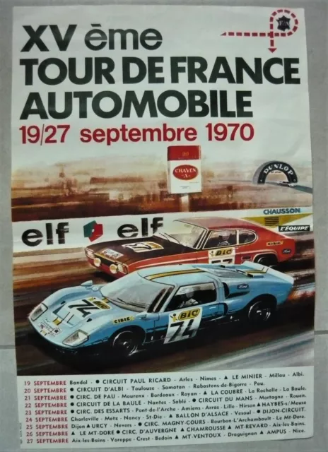Ancienne Affiche XV ème Tour de France Auto Automobile 1970 original Ford GT40