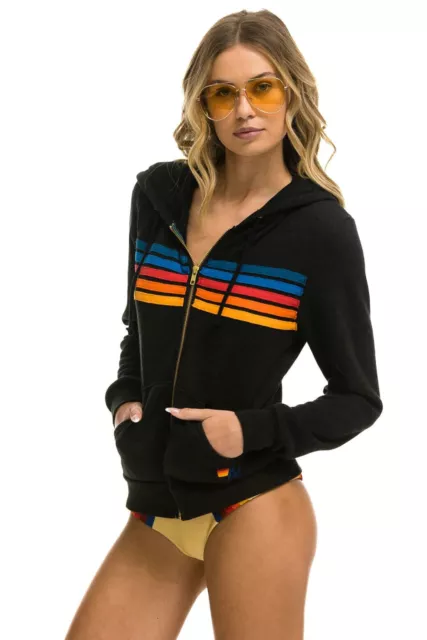 New AVIATOR NATION Full Zip 5 Stripe Hoodie BLACK XS, S MSRP $189 2