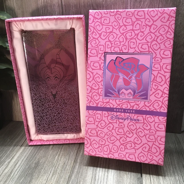 DISNEY PARKS SLEEPING Beauty Villain Maleficent Glass Rose Vase Open