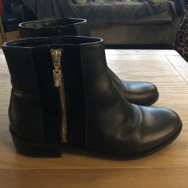 DUNE LADIES BLACK Leather Combat Style Ankle Boots Size 6 9.99