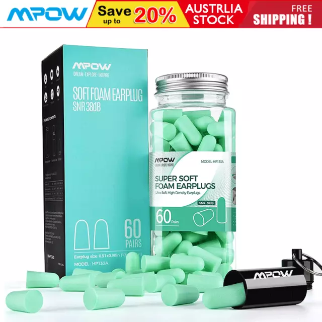Mpow 38dB Noise Cancelling Ear Plugs NRR Hearing Protection Earplugs 60 Pairs