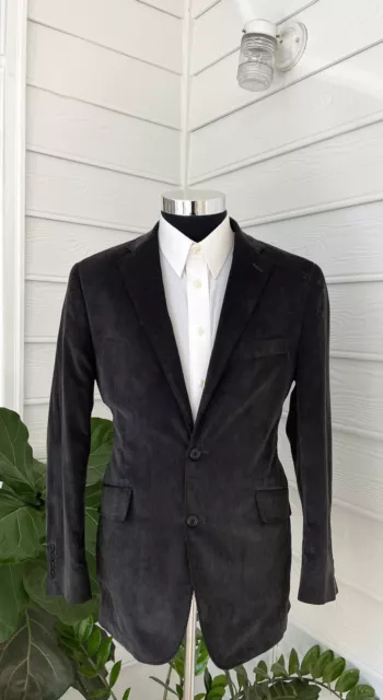 Madison Mens Two Button Cotton Blazer Charcoal Velvet Sport Coat Jacket Size 40R 2