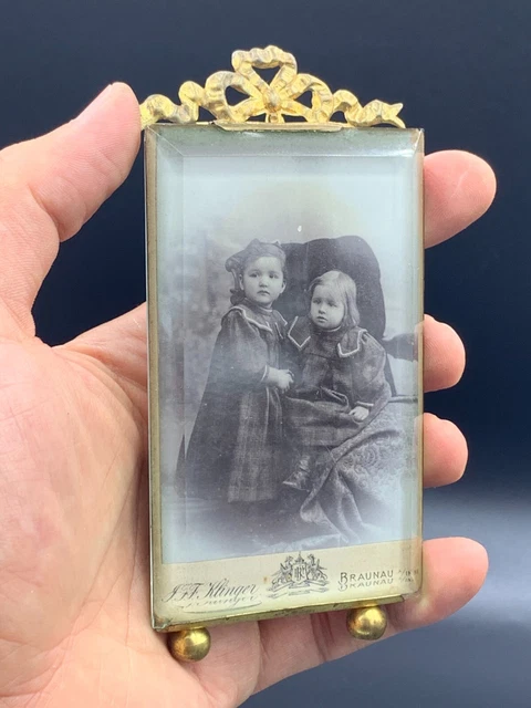 19C French Empire Bevelled Crystal Glass & Gold CDV Portrait Photo Picture Frame