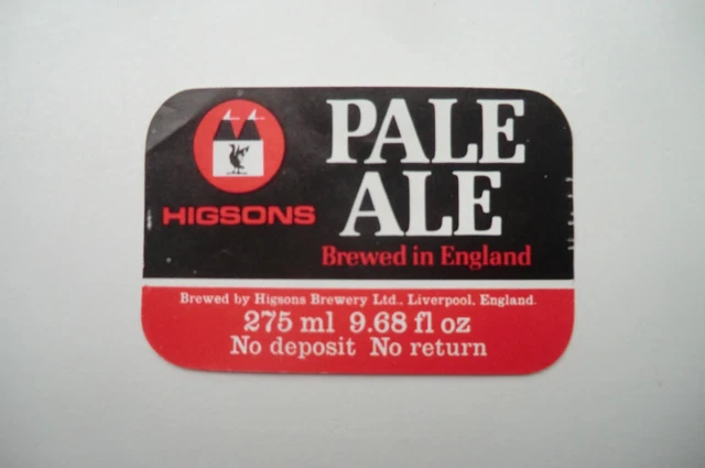 HIGSONS LIVERPOOL PALE ALE 9.68 fl oz BREWERY BEER BOTTLE LABEL