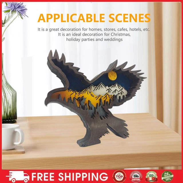 Ornamenti in legno cavi display scene di animali multistrato senza luce (aquila)