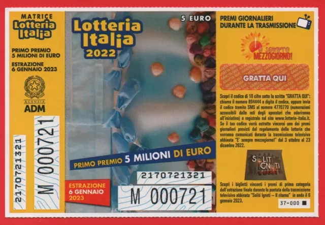 Lotteria Italia 2022 Raro Matrice E Gratta E Vinci 37- 000 Tenuto Perfettamente