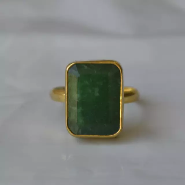 925 Sterling silver Gold Plated Natural Green Emerald Gemstone Handmade Ring