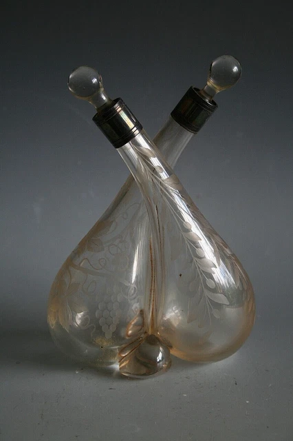 Distributeur D'huile/vinaigre Ancien - Cristal Taillé Et Argent Massif (.925) - Vintage