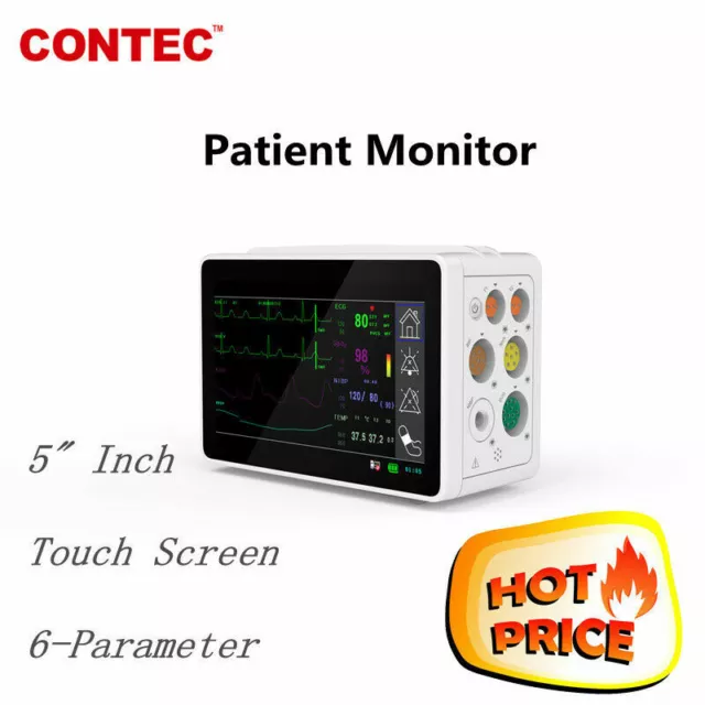 Small portable 5" touch screen Patient Monitors with ECG RESP SpO2 PR NIBP TEMP