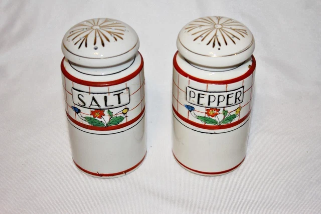 Vtg Ceramic Hand Painted Floral Salt & Pepper Shakers Occupied Japan-LP