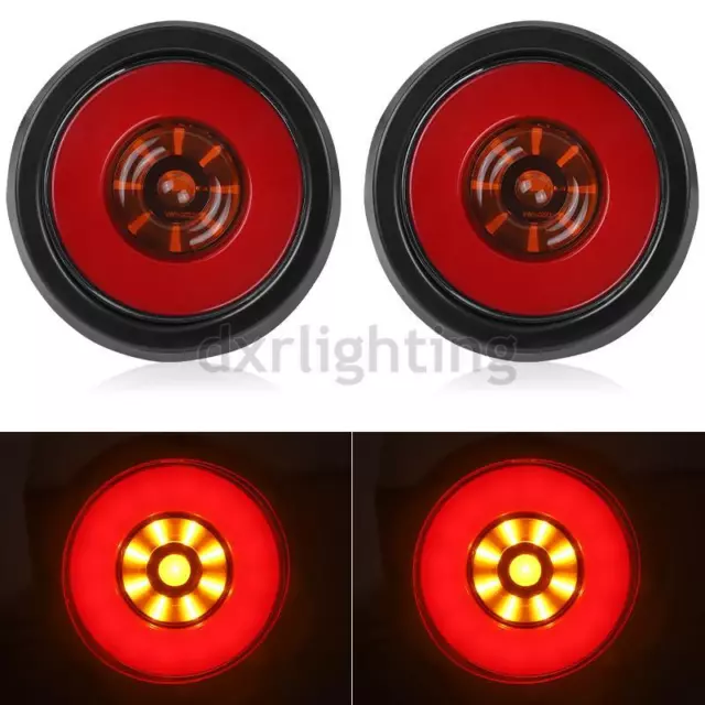 2PC LED 4"in Amber Red Truck Trailer Stop Turn Signal DRL Tail Brake Light Round