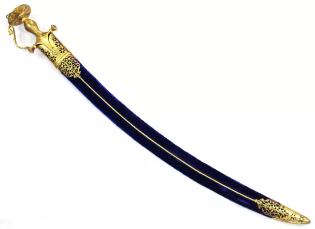Sword Damascus Steel Blade Engraved Ten Sikh Gurus Gold Koftgari Handle F753