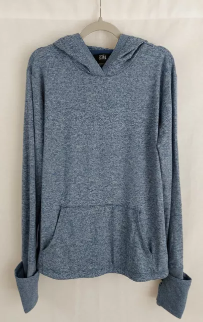 Athleta Girl Hoodie XL 14 Blue Space Dye Long Sleeve Thumb Holes Pockets