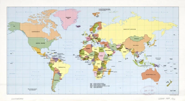 14& X 24& 1989 Map Political map of the world, April £27.40 - PicClick UK